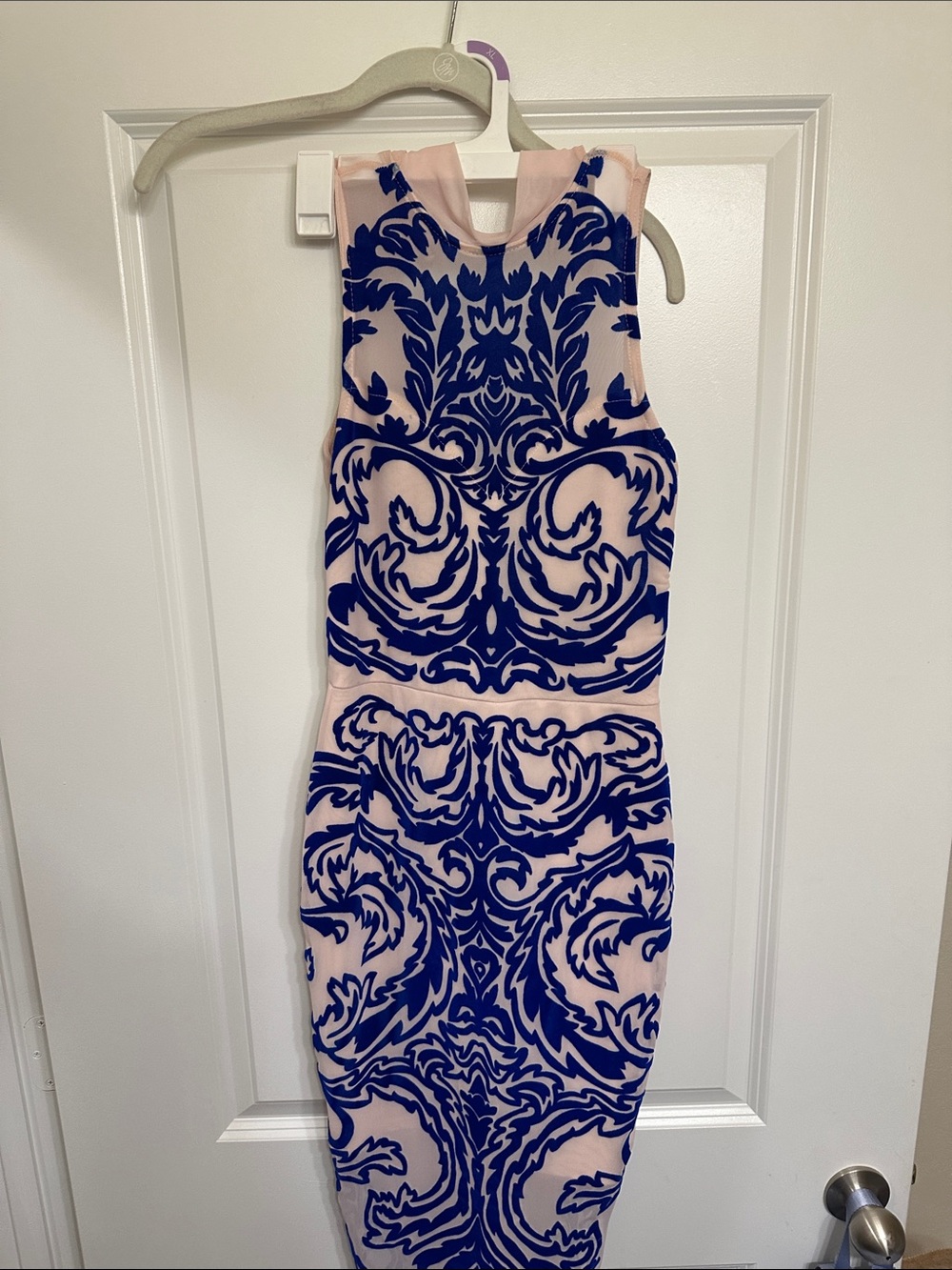 ASOS Women’s Bodycon Midi Skirt with Blue/Pink  Baroque Print-  Size 4